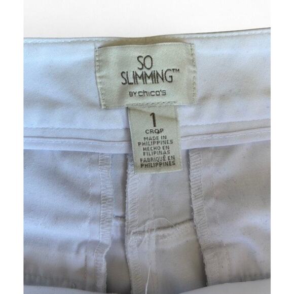 Womens So Slimming Chicos White Crop Cuffed Straight Leg Strech Pants 32” Waist - Picture 6 of 6